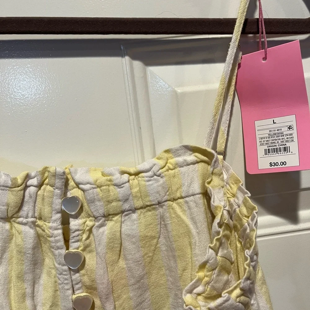 Stoney Clover Lane Linen Jumpsuit - Yellow & White - Size Large - Picture 5 of 10